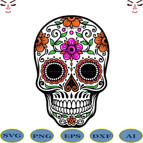 Download 341+ Sugar Skull with Flowers SVG Easy Edite
